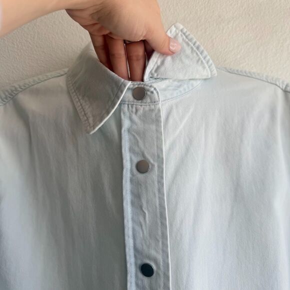 Vince Spring Cotton Twill Cropped Snap Shirt in Celestine Light Blue size M - Picture 4 of 16